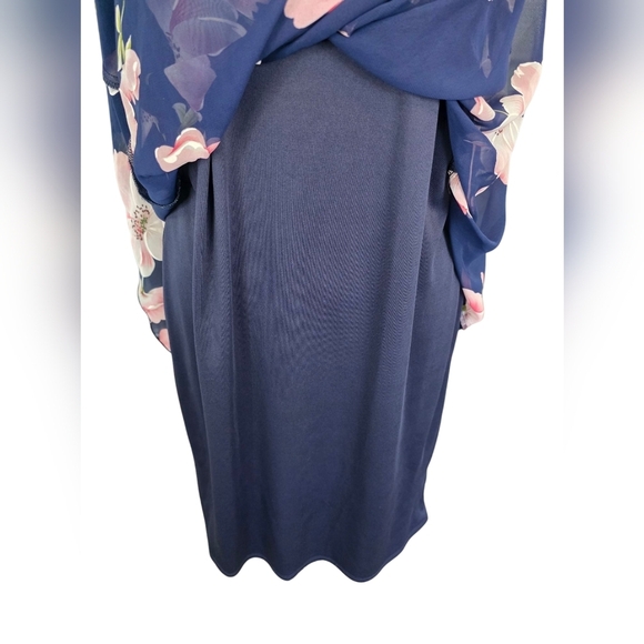 Signature by Robbie Bee Floral Dress | Size 10 | Navy Blue Sleeveless A-Line - Picture 7 of 10